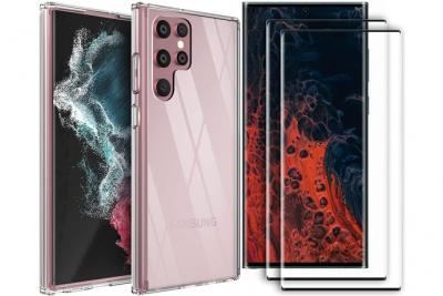 LITTLE BOUTIK  Coque Silicone Transparente + 2 Verres Trempes pour Samsung Galaxy S22 Ultra 5G