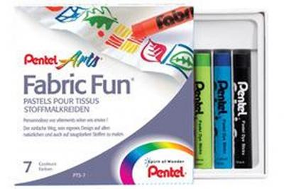 PENTEL  - Craie pour tissus PTS, &eacute;tui en plastique de 7 (PTS-7)couleurs: blanc, jaune, orange, rouge, vert, bleu, noir 