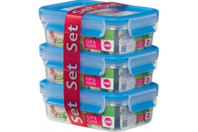 EMSA   bo&icirc;te de conservation clip & close kit de 3, 1,0 l bleu noir