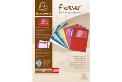 EXACOMPTA  Paquet de 25 pochettes coins en carte 120 g avec fen&ecirc;tre, assortis pastel