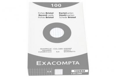EXACOMPTA   fiches bristol, 125 x 200 mm, quadrill&eacute;, blanc noir