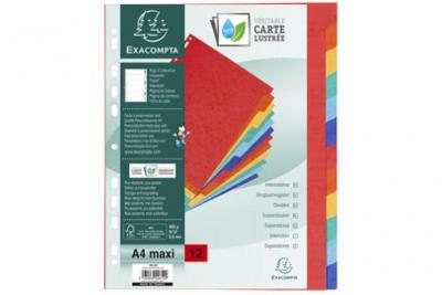 EXACOMPTA Intercalaires touches neutres  - carte lustr&eacute;e 400g - A4+ - 12 positions