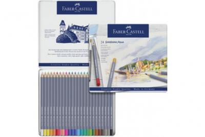 FABER CASTELL Bo&icirc;te m&eacute;tal 12 crayons de couleur aquarellables Faber-Castell Goldfaber Aqua