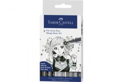 FABER CASTELL Set de 8 Feutres Faber-Castell Pitt Artist Pens Manga Noir et Gris