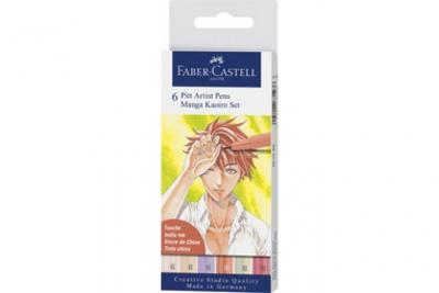 FABER CASTELL Set de 6 Feutres &agrave; l&rsquo;encre Faber-Castell Pitt Artist Pens Manga Kaoiro