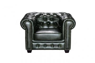 VENTE UNIQUE Fauteuil chesterfield brenton 100% cuir de buffle - vert empire