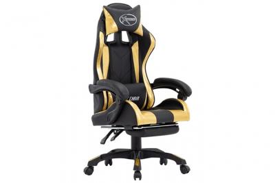 VIDAXL Fauteuil de jeux vid&eacute;o avec repose-pied Dor&eacute; et noir Similicuir