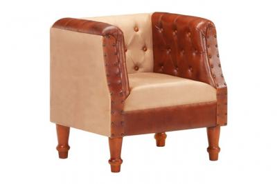 VIDAXL Fauteuil Marron Cuir v&eacute;ritable et bois de manguier massif