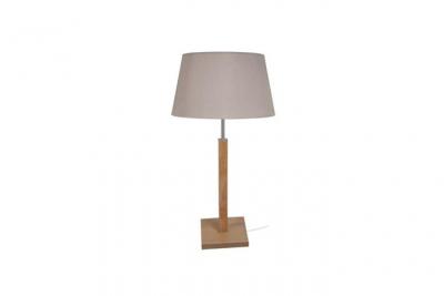 TOSEL HOD B - Lampe a poser colonne bois naturel et taupe