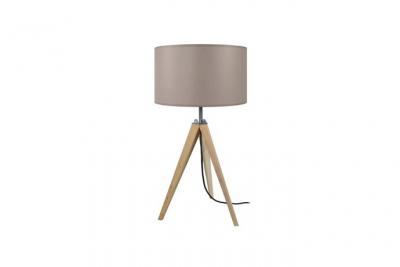 TOSEL IDUN - Lampe de chevet tr&eacute;pied bois naturel et taupe