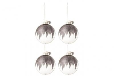 GENERIQUE Boite de 4 boules de No&euml;l argent paillet&eacute;es en verre - Gris/Greige