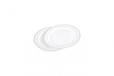 VIP HOME Lot De 6 Assiettes En Plastique R&eacute;utilisable ""liser&eacute;"" 23cm Blanc & Argent