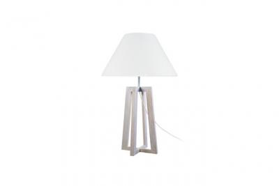 TOSEL LOT - Lampe de chevet colonne bois taupe et blanc