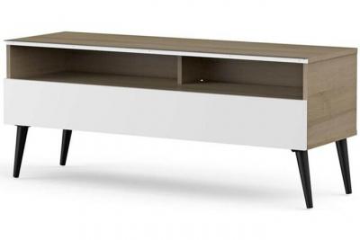 MELICONI Meuble tv 1 porte 2 niches bois clair et blanc yvanna 120 cm