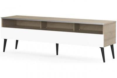 MELICONI Meuble tv 1 porte 3 niches bois clair et blanc solna 160 cm