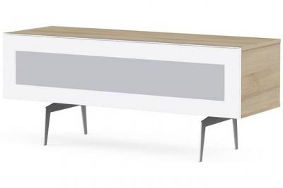 MELICONI Meuble tv verre infrarouge et bois clair pieds m&eacute;tal brisbane 120 cm