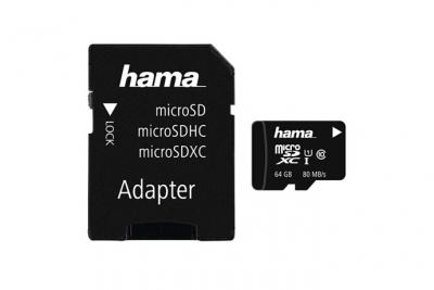 HAMA  Micro sdxc 64 gb classe 10 uhs -i 80 mb/s + adaptateur/mobile