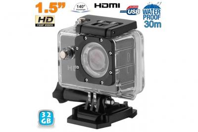 YONIS Mini Cam&eacute;ra Sport HD 720P Etanche 30M Ecran 1.5' Photos Vid&eacute;o 140&deg; Noir 32 Go -
