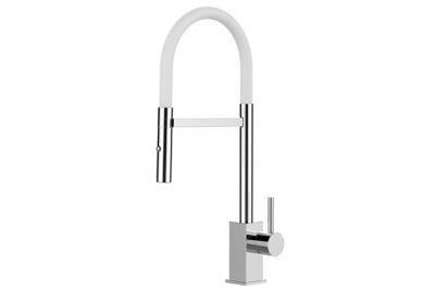 VIZIO Robinet De Cuisine Mitigeur Chrom&eacute; Bec Blanc Orientable Et Douchette 2 Jets D&eacute;tachable  