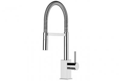 VIZIO Robinet De Cuisine Mitigeur Chrom&eacute; Bec Avec Ressort En Acier Orientable Et Douchette 2 Jets D&eacute;tachable  