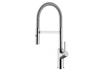 VIZIO Mitigeur de cuisine chrom&eacute; robinet bec chrom&eacute; orientable et douchette 2 jets d&eacute;tachable 