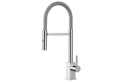 VIZIO Robinet De Cuisine Mitigeur Chrom&eacute; Bec Gris Orientable Et Douchette 2 Jets D&eacute;tachable  