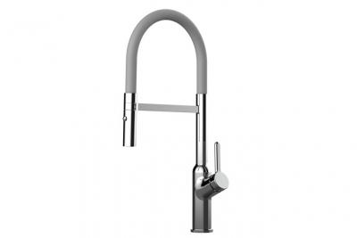 VIZIO Robinet De Cuisine Mitigeur Chrom&eacute; Bec Gris Orientable Et Douchette 2 Jets D&eacute;tachable 