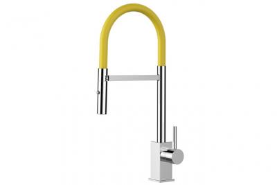 VIZIO Robinet De Cuisine Mitigeur Chrom&eacute; Bec Jaune Orientable Et Douchette 2 Jets D&eacute;tachable 