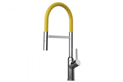 VIZIO Mitigeur evier robinet cuisine bec jaune pivotant 360&deg; et douchette 2 jets d&eacute;tachable