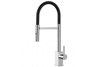 VIZIO Robinet De Cuisine Mitigeur Chrom&eacute; Bec Noir Orientable Et Douchette 2 Jets D&eacute;tachable  