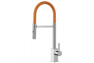 VIZIO Robinet De Cuisine Mitigeur Chrom&eacute; Bec Orange Orientable Et Douchette 2 Jets D&eacute;tachable  