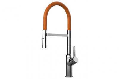 VIZIO Robinet De Cuisine Mitigeur Chrom&eacute; Bec Orange Orientable Et Douchette 2 Jets D&eacute;tachable 