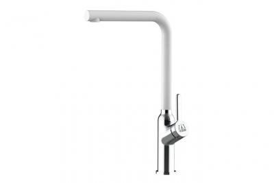 VIZIO Robinet De Cuisine Mitigeur Chrom&eacute; Bec Quartz Blanc Pivotant 360&deg; Design Moderne 