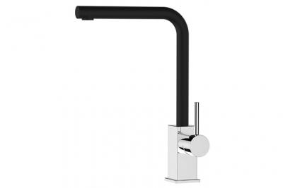VIZIO Mitigeur de cuisine chrom&eacute; robinet bec quartz noir pivotant 360&deg; 