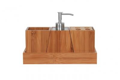 MSV Ensemble de 3 Accessoires de Salle de Bain KEA INOX & Bambou