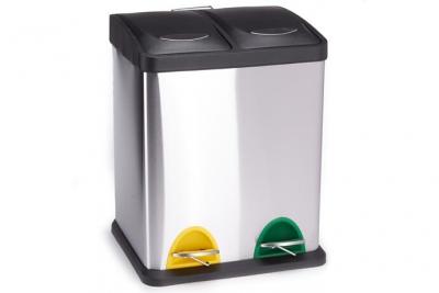 MSV Poubelle &agrave; p&eacute;dale Tri s&eacute;lectif Inox 2 bacs 8Lx2 - Gris - 