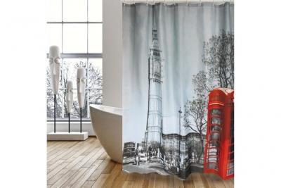 MSV  Rideau de douche Polyester 180x200cm Londres - Anneaux inclus