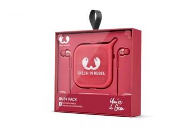 FRESH N REBEL Pack &eacute;couteurs intra-auriculaires Vibe + enceinte Pebble Ruby - Neuf