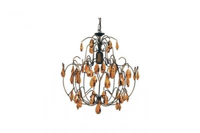 TOSEL Pampilles lustre acier verre 60x60x90 cm marron et ambre E2277