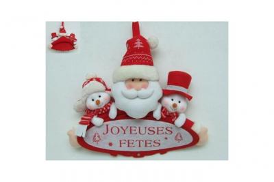FEERIC LIGHTS & CHRISTMAS D&eacute;co de No&euml;l Pancarte Joyeuses F&ecirc;tes avec 3 peluches H 38 cm