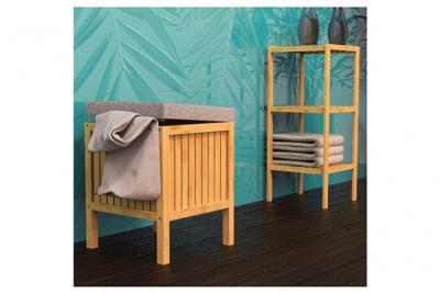 EISL  Panier &agrave; linge 2 en 1 avec coussin de si&egrave;ge Bambou 39x39x52,5 cm