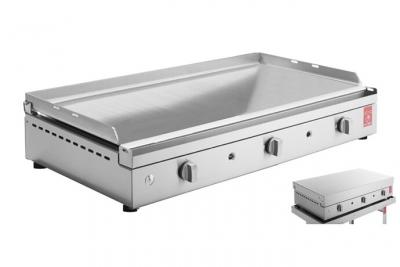 PLA.NET Planet Plancha Gaz CHEF Inox 80 Lisse + Couvercle &agrave; Charni&egrave;res