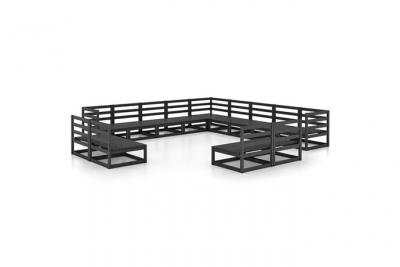 VIDAXL Salon de jardin 13 pcs Noir Bois de pin massif  Noir
