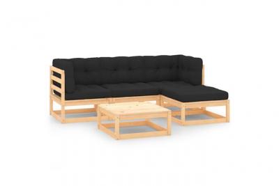 VIDAXL Salon de jardin, 5 pcs, avec coussins  Bois de pin solide
