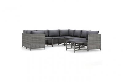 VIDAXL Salon de jardin 9 pcs avec coussins R&eacute;sine tress&eacute;e Gris  - Grey