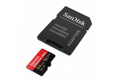 SANDISK  extreme pro microsdxc uhs-i u3 v30 a1 64 go + adaptateur sd SDSQXCG-064G-GN6MA