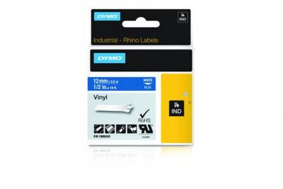 DYMO Rhino - Etiquettes Industrielles Vinyle 12mm x 5.5m - Blanc sur Bleu