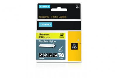 DYMO Rhino - Etiquettes Industrielles Nylon Flexible 19mm x 3.5m - Noir sur Jaune