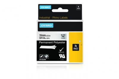 DYMO Rhino - Etiquettes Industrielles Polyester Permanent 19mm x 5.5m - Noir sur Transparent