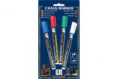 SECURIT Lot de 4 feutres-craie Blanc 1-2 mm &agrave; encre liquide effa&ccedil;able